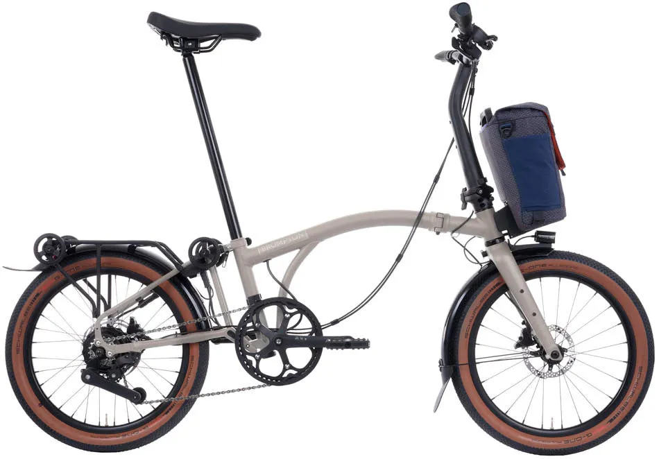 Brompton G Line Electric with Rack Medium Folding Bike - Traildust White