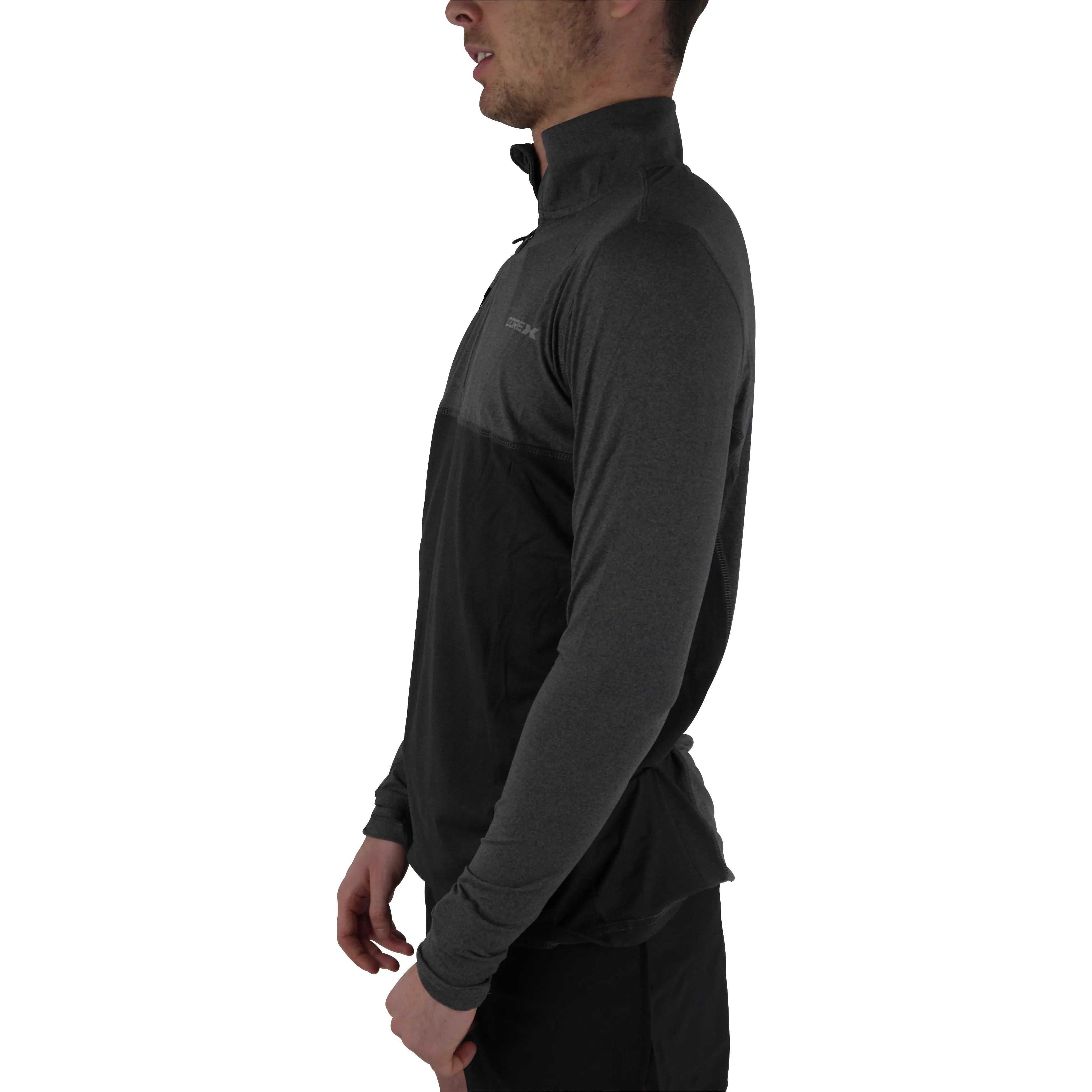 CoreX Fitness Half Zip Long Sleeve Mens Running Top - Grey