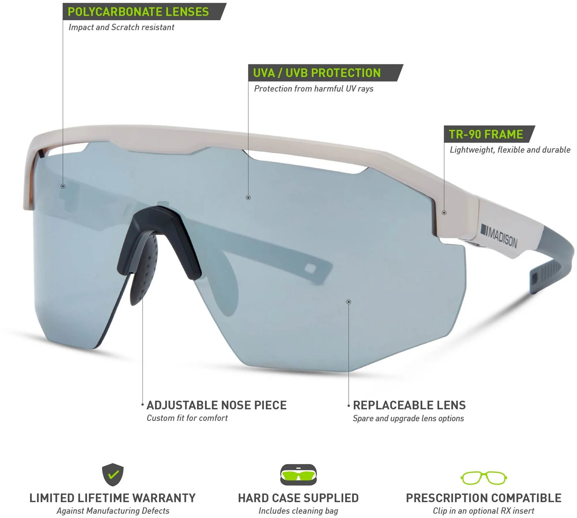 Madison Cipher 3 Pack Lens Cycling Sunglasses - Grey