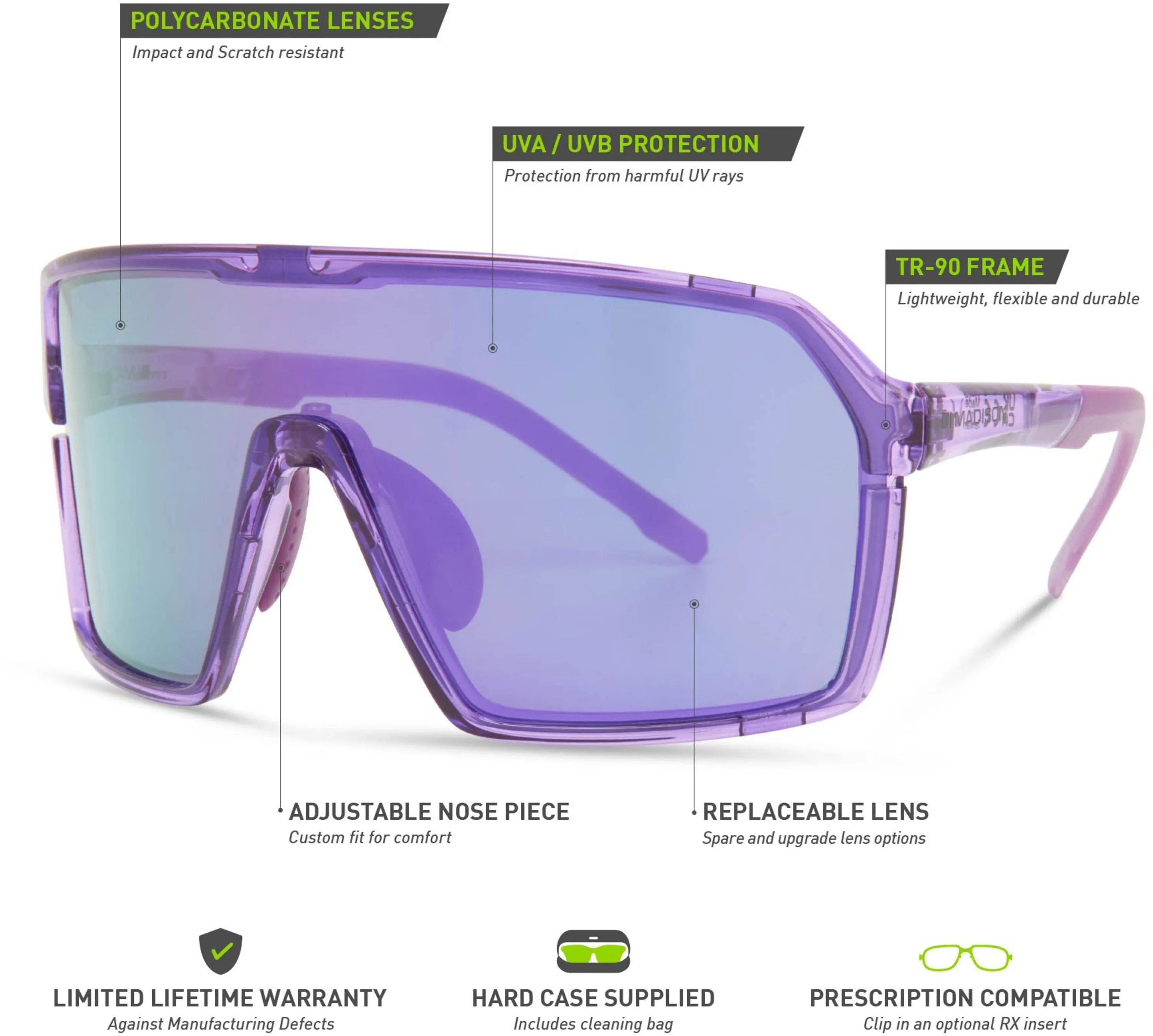 Madison Crypto 3 Lens Pack Cycling Sunglasses - Purple