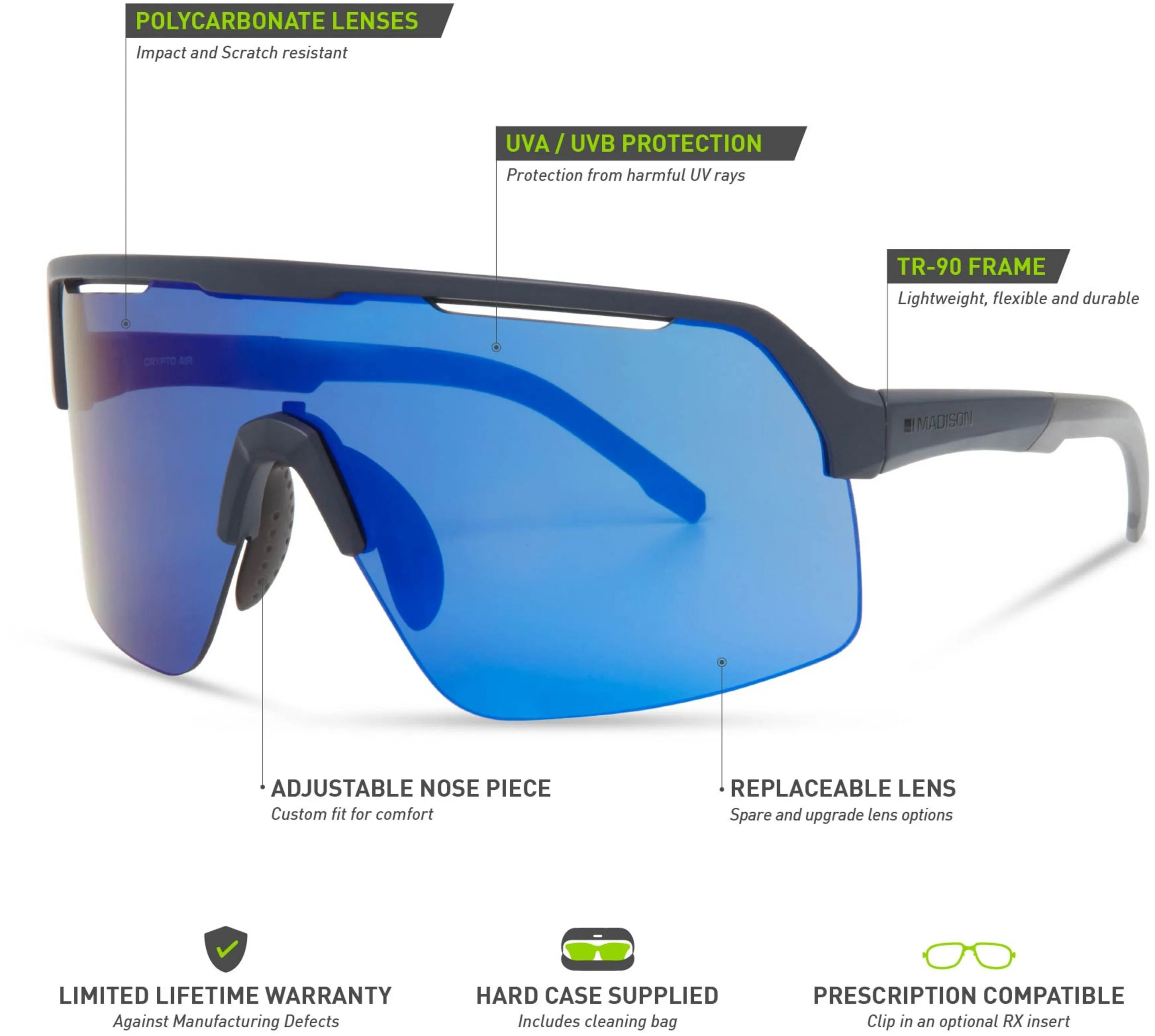 Madison Crypto Air 3 Lens Pack Cycling Sunglasses - Blue