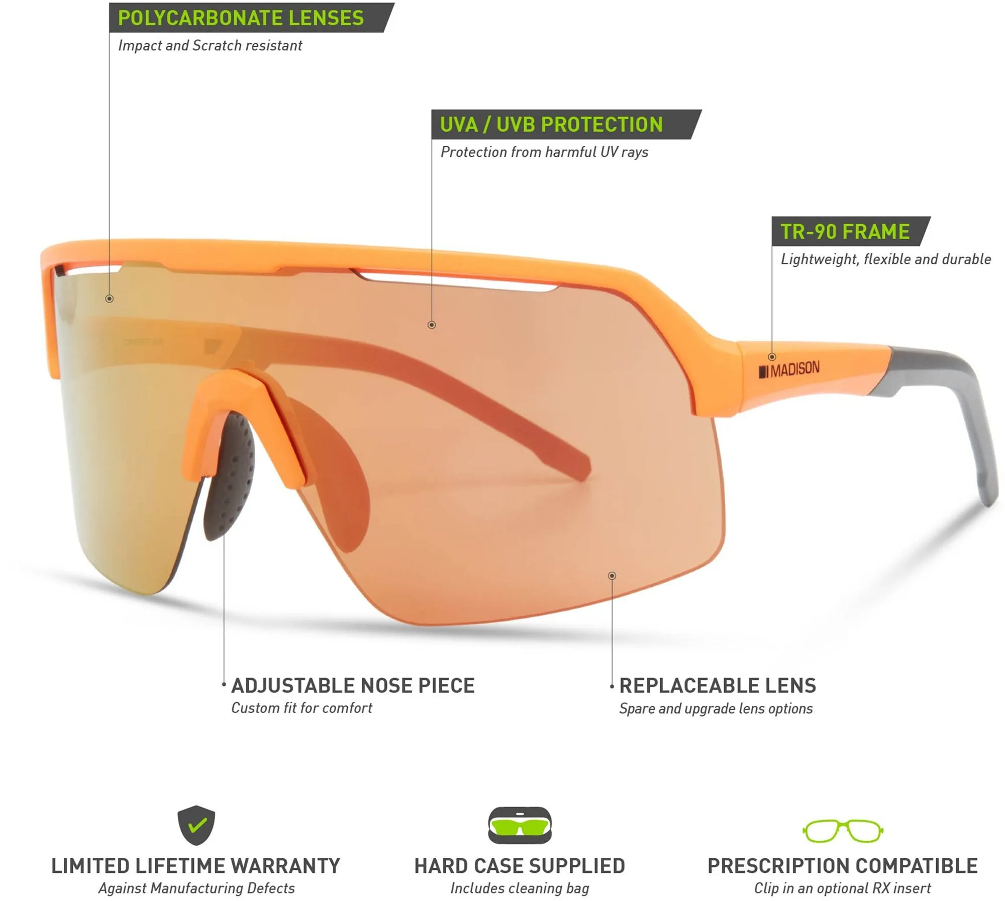 Madison Crypto Air 3 Lens Pack Cycling Sunglasses - Orange