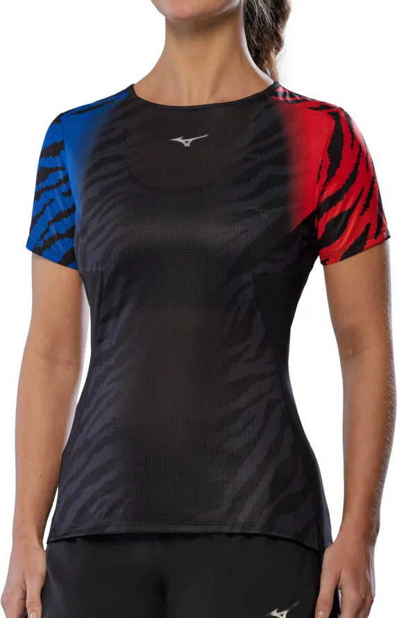 Mizuno DryAeroFlow Graphic Short Sleeve Womens Running Top - Black