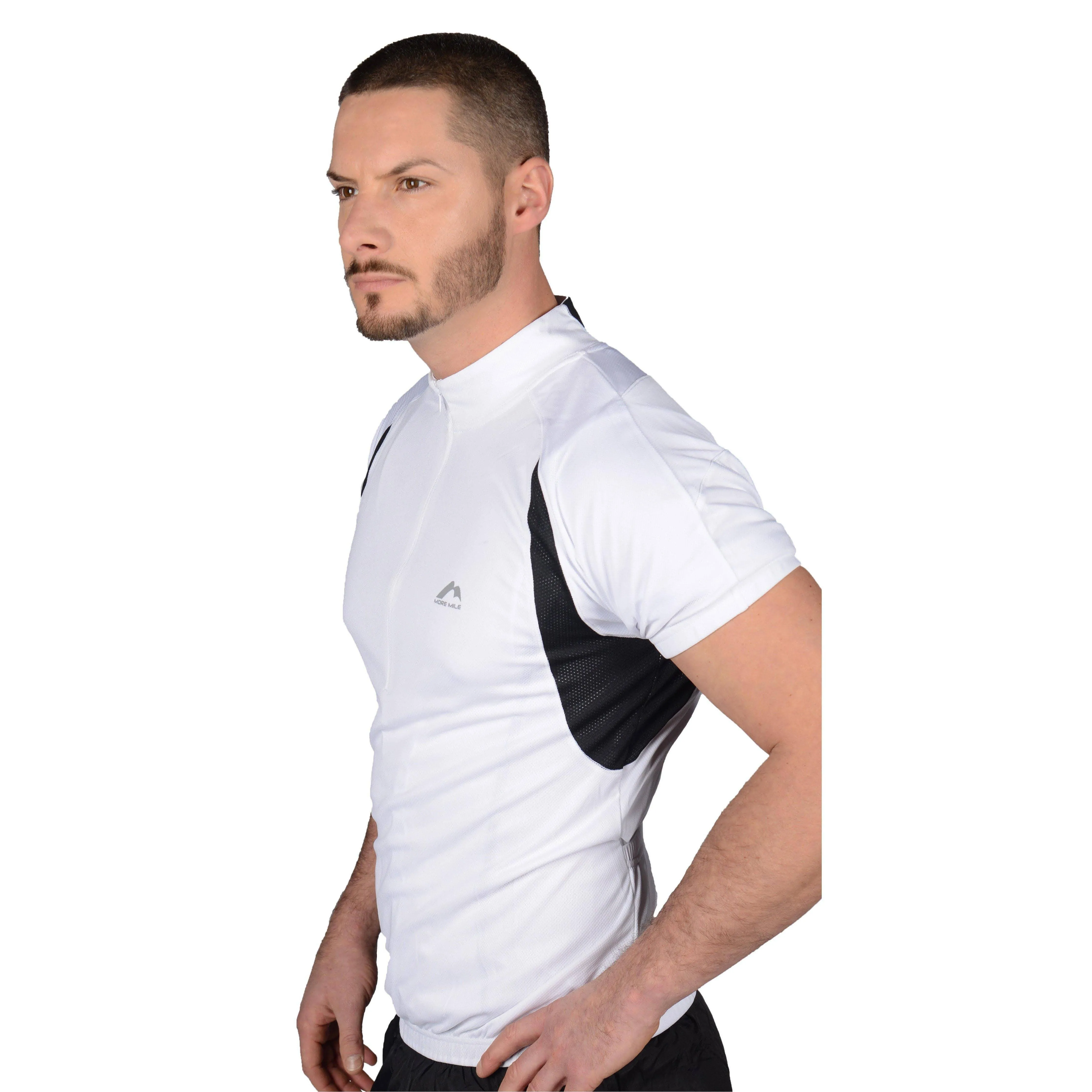 More Mile Short Sleeve Half Zip Mens Cycling Jersey - White