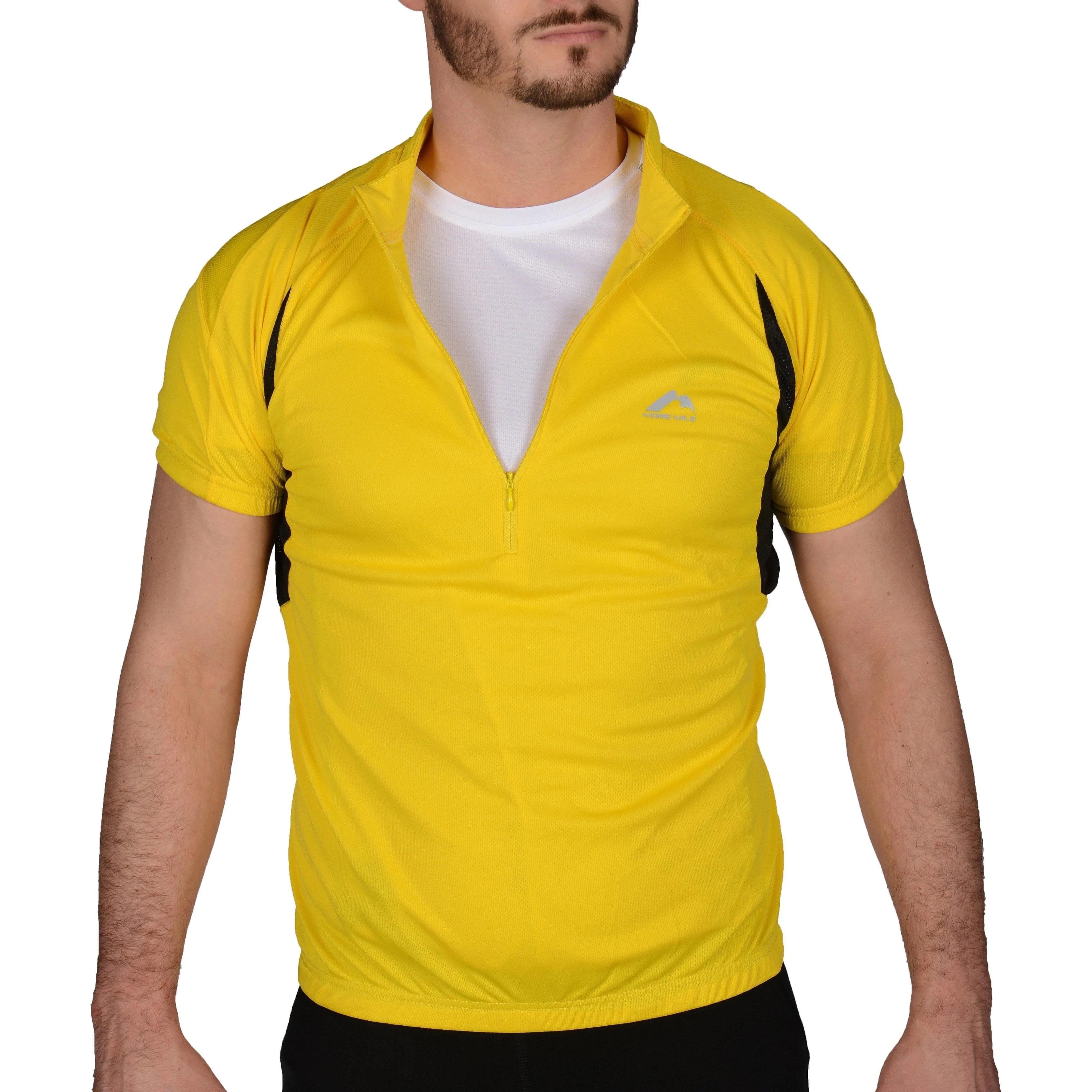 More Mile Short Sleeve Half Zip Mens Cycling Jersey - Yellow