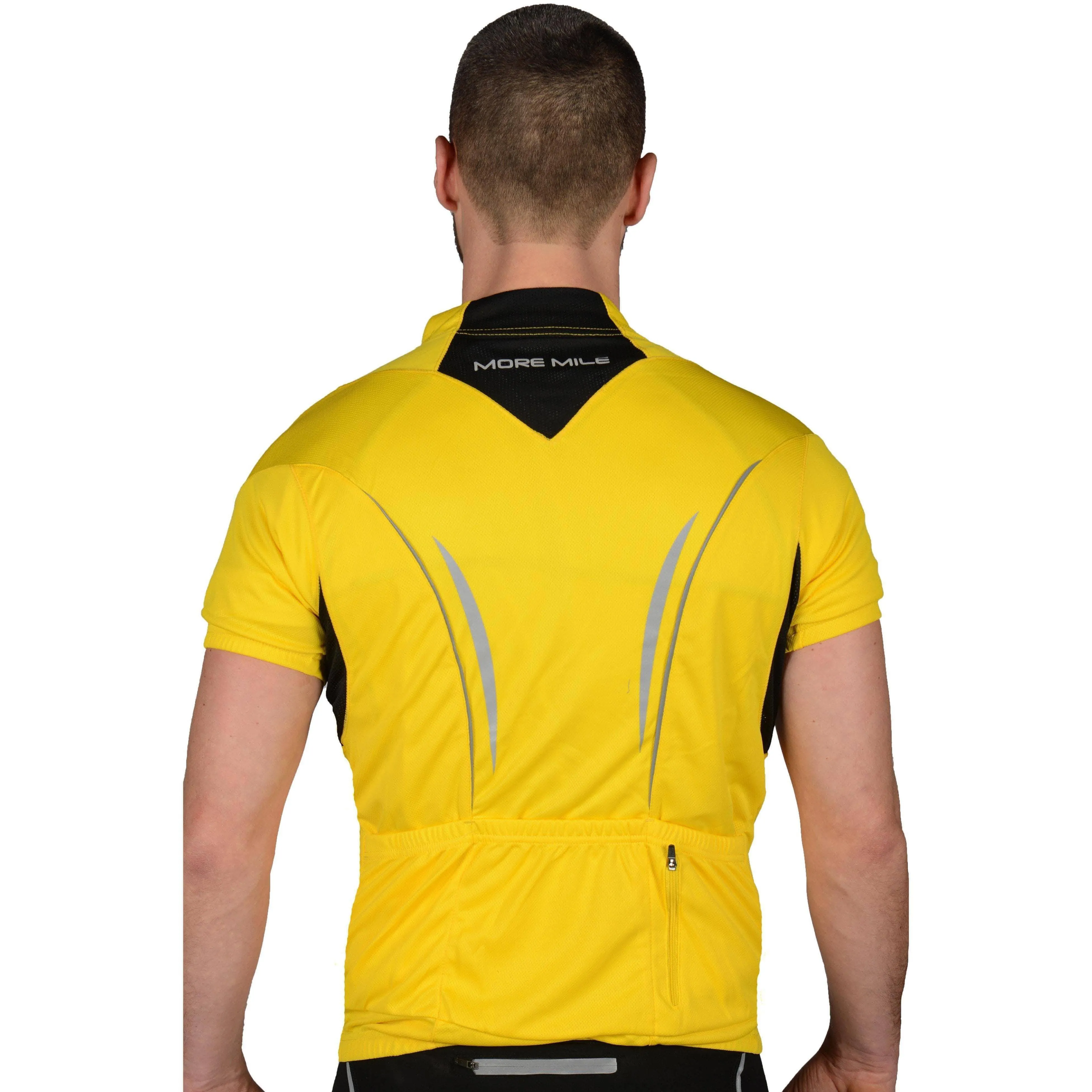 More Mile Short Sleeve Half Zip Mens Cycling Jersey - Yellow
